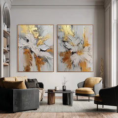 Golden Petal Duet | Luxury Floral Abstract Canvas Set
