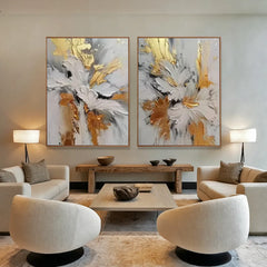 Golden Petal Duet | Luxury Floral Abstract Canvas Set