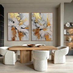Golden Petal Duet | Luxury Floral Abstract Canvas Set