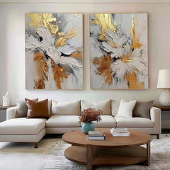 Golden Petal Duet | Luxury Floral Abstract Canvas Set