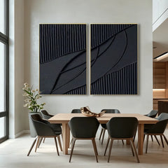 Midnight Contours | Black Minimalist Textured Wall Art