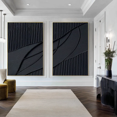Midnight Contours | Black Minimalist Textured Wall Art