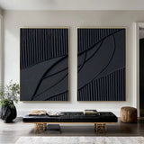Midnight Contours | Black Minimalist Textured Wall Art