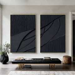 Midnight Contours | Black Minimalist Textured Wall Art