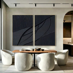 Midnight Contours | Black Minimalist Textured Wall Art