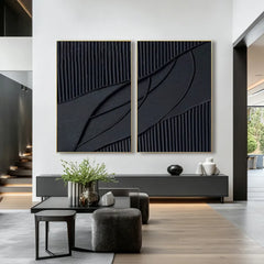 Midnight Contours | Black Minimalist Textured Wall Art