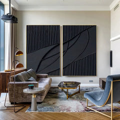 Midnight Contours | Black Minimalist Textured Wall Art