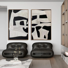 Monochrome Echo | Black and Beige Abstract Wall Art