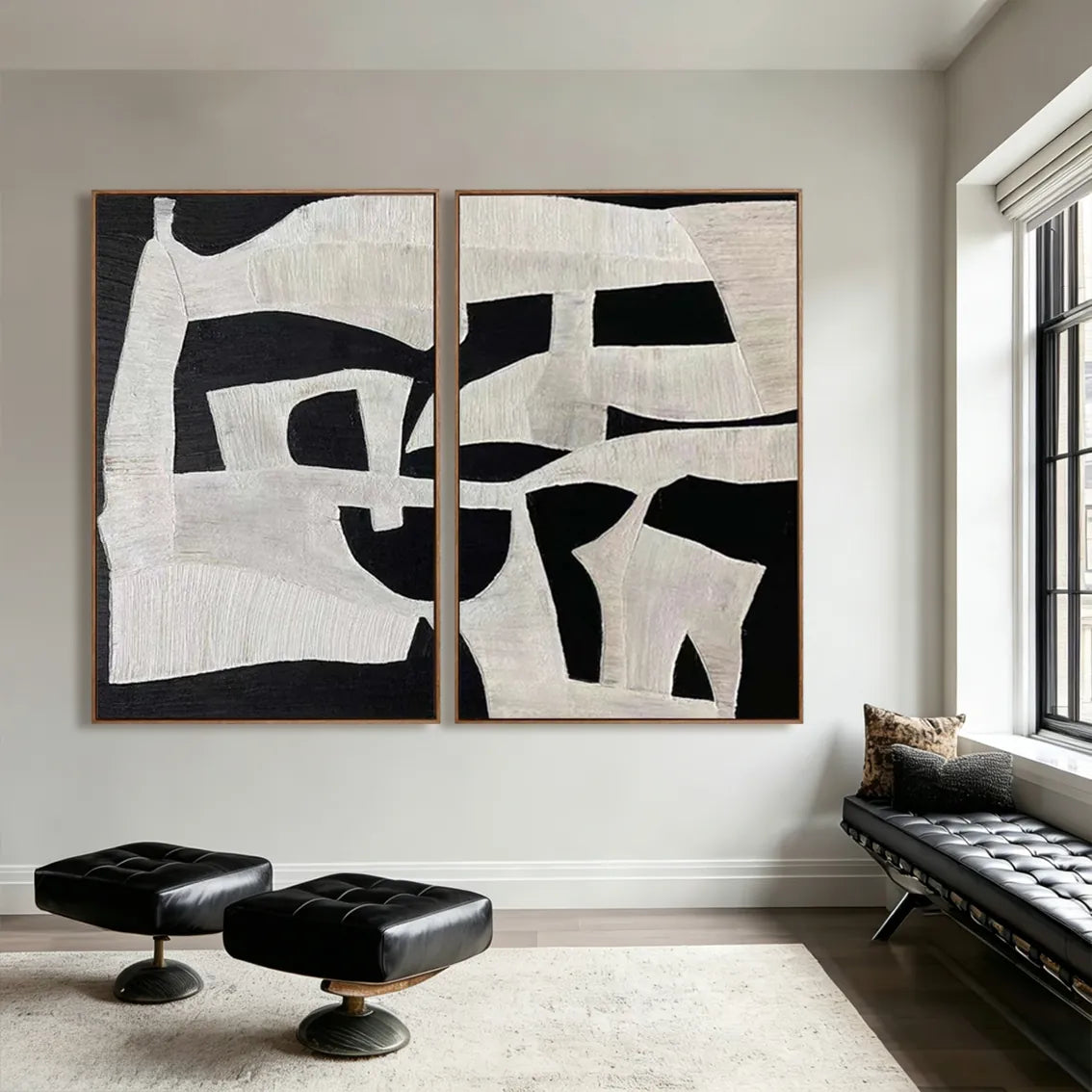 Monochrome Echo | Black and Beige Abstract Wall Art