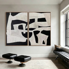 Monochrome Echo | Black and Beige Abstract Wall Art