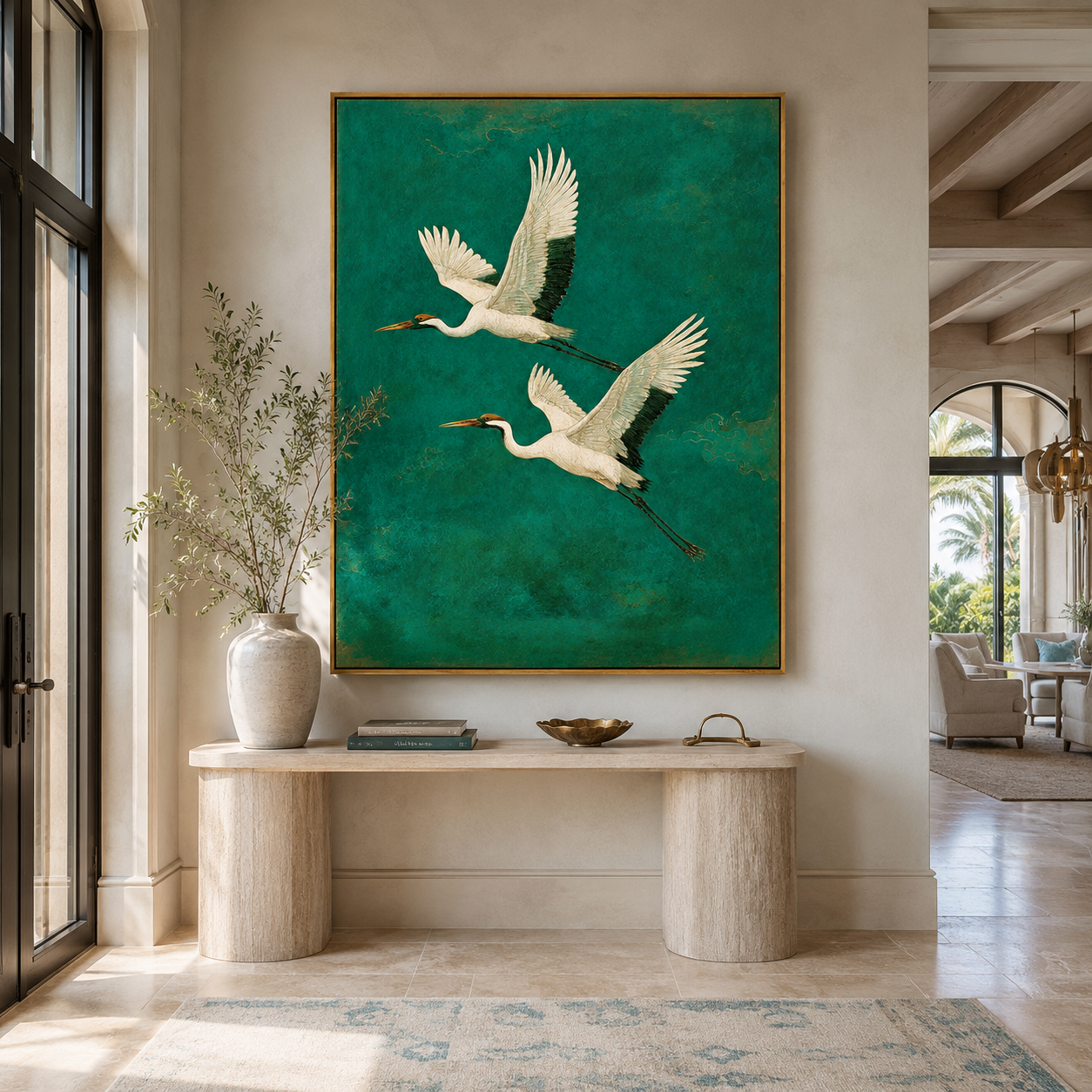 Emerald Flight-Two Crane Painting