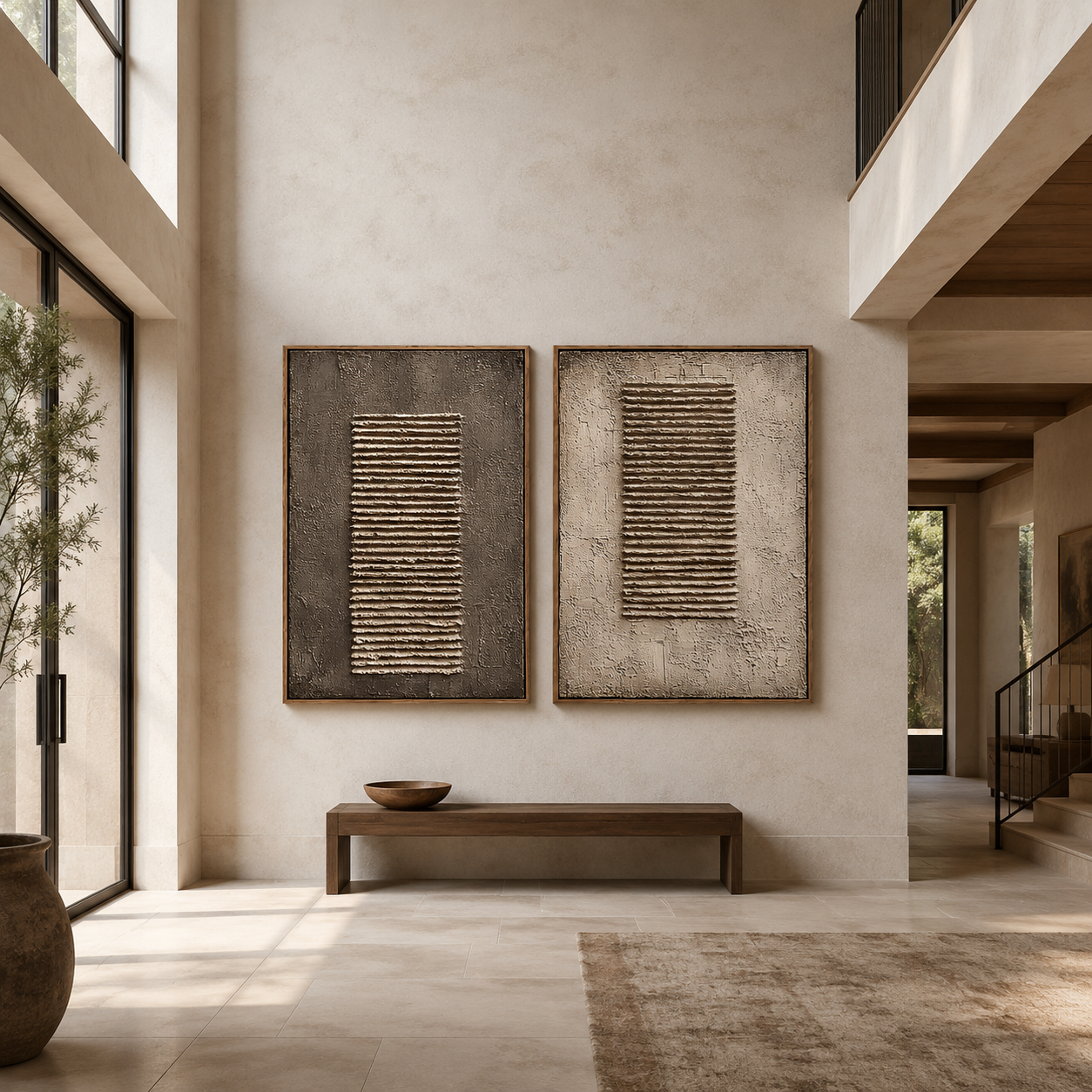 Dual Rhythm-Brown Beige Textured Diptych