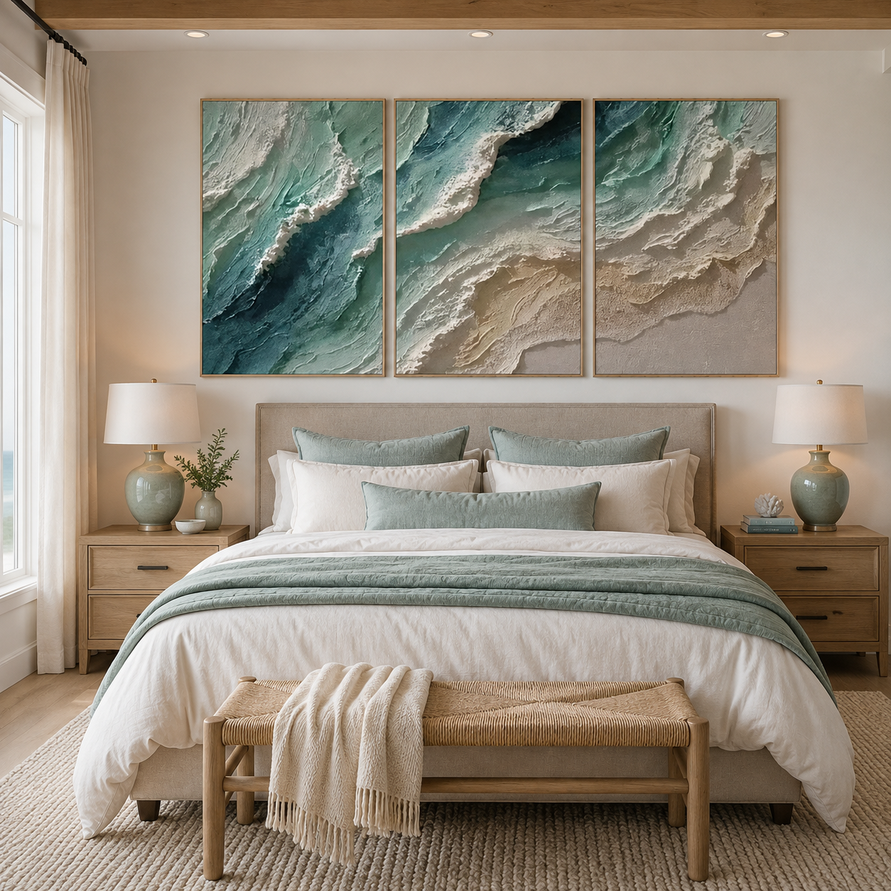 Ocean Mist Waves-Triptych Coastal Painting