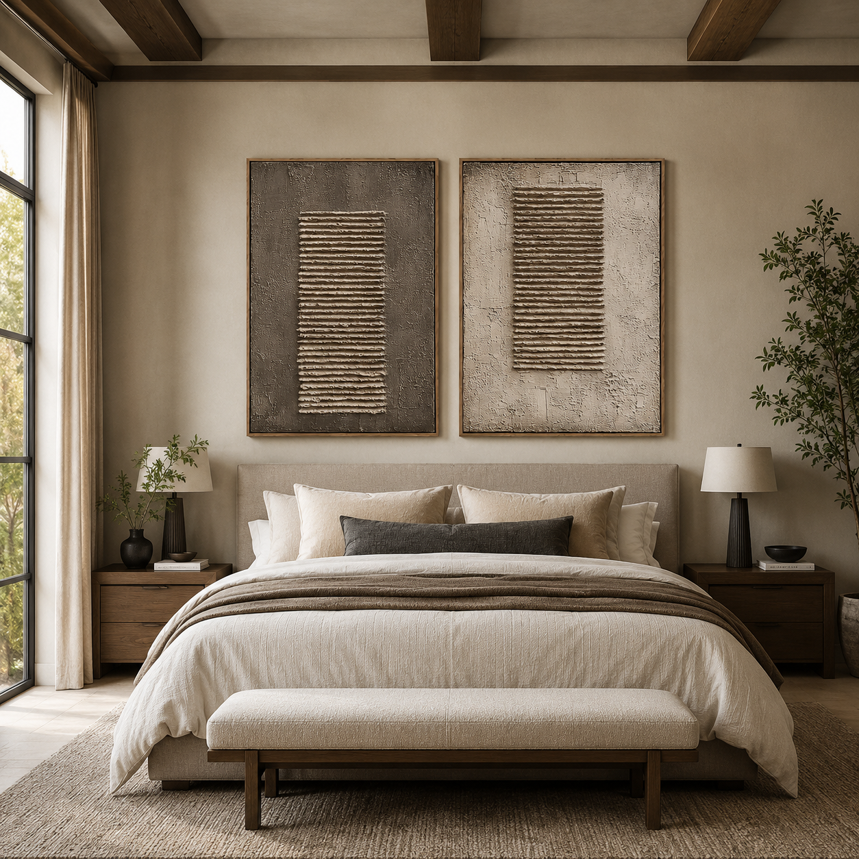 Dual Rhythm-Brown Beige Textured Diptych