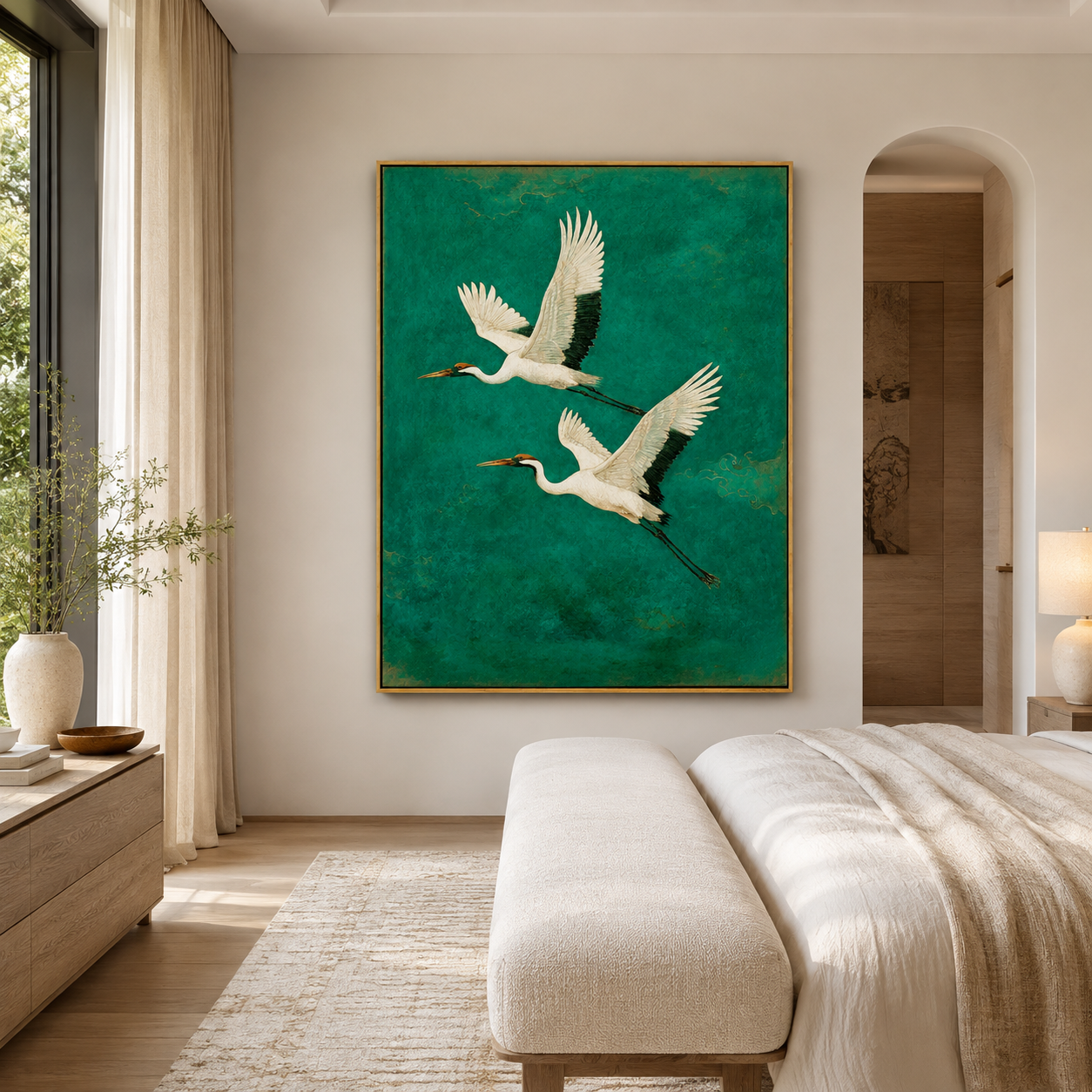 Emerald Flight-Two Crane Painting