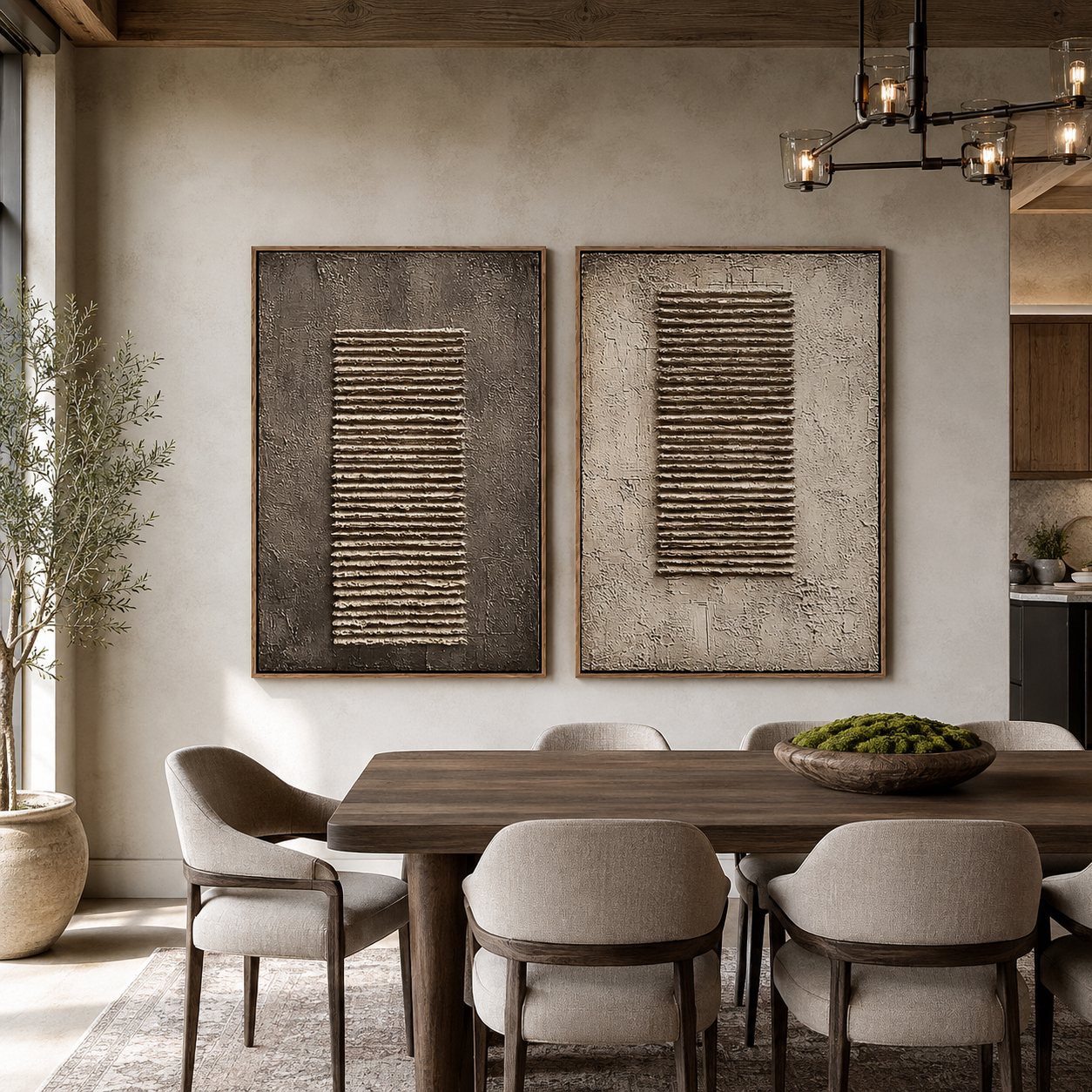 Dual Rhythm-Brown Beige Textured Diptych