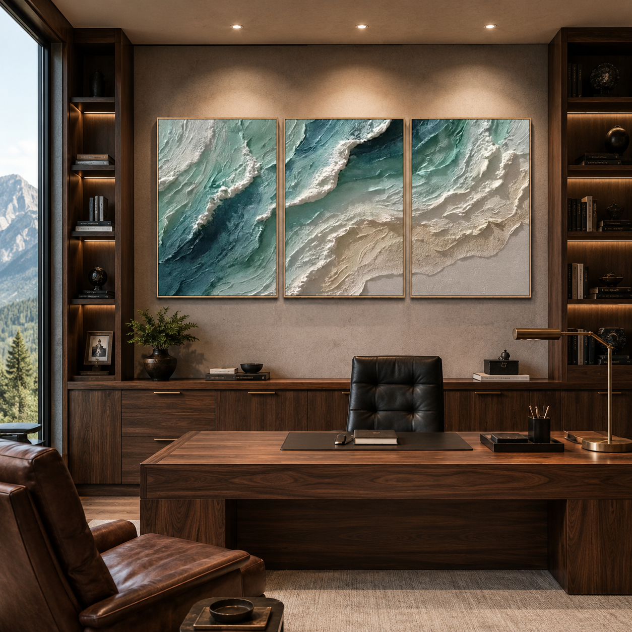 Ocean Mist Waves-Triptych Coastal Painting