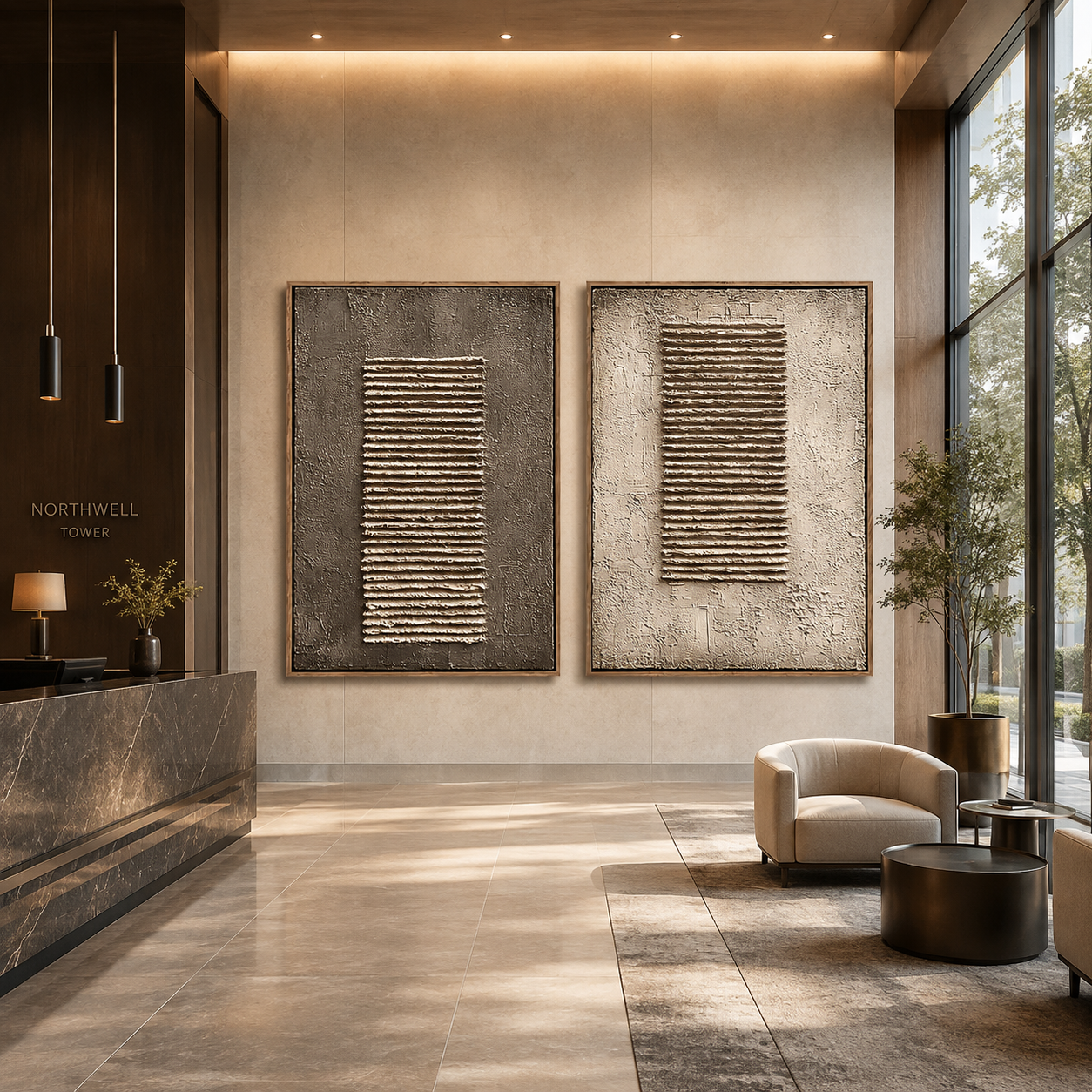 Dual Rhythm-Brown Beige Textured Diptych