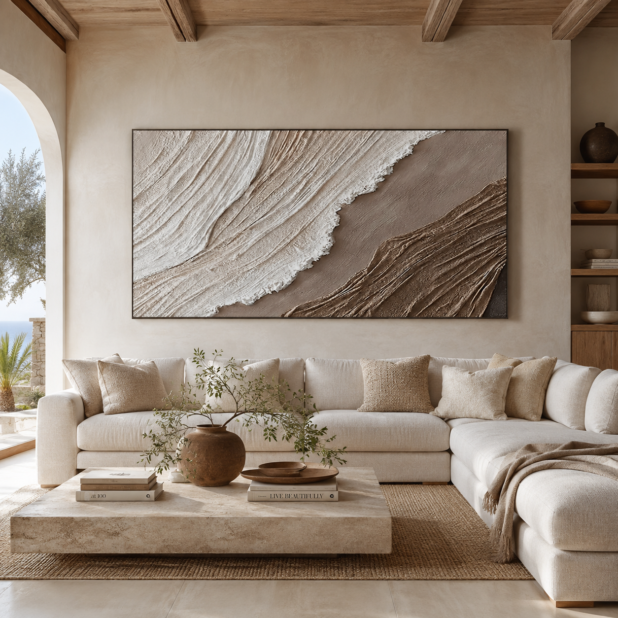 Earth Current-Ivory Taupe Textured Abstract Painting