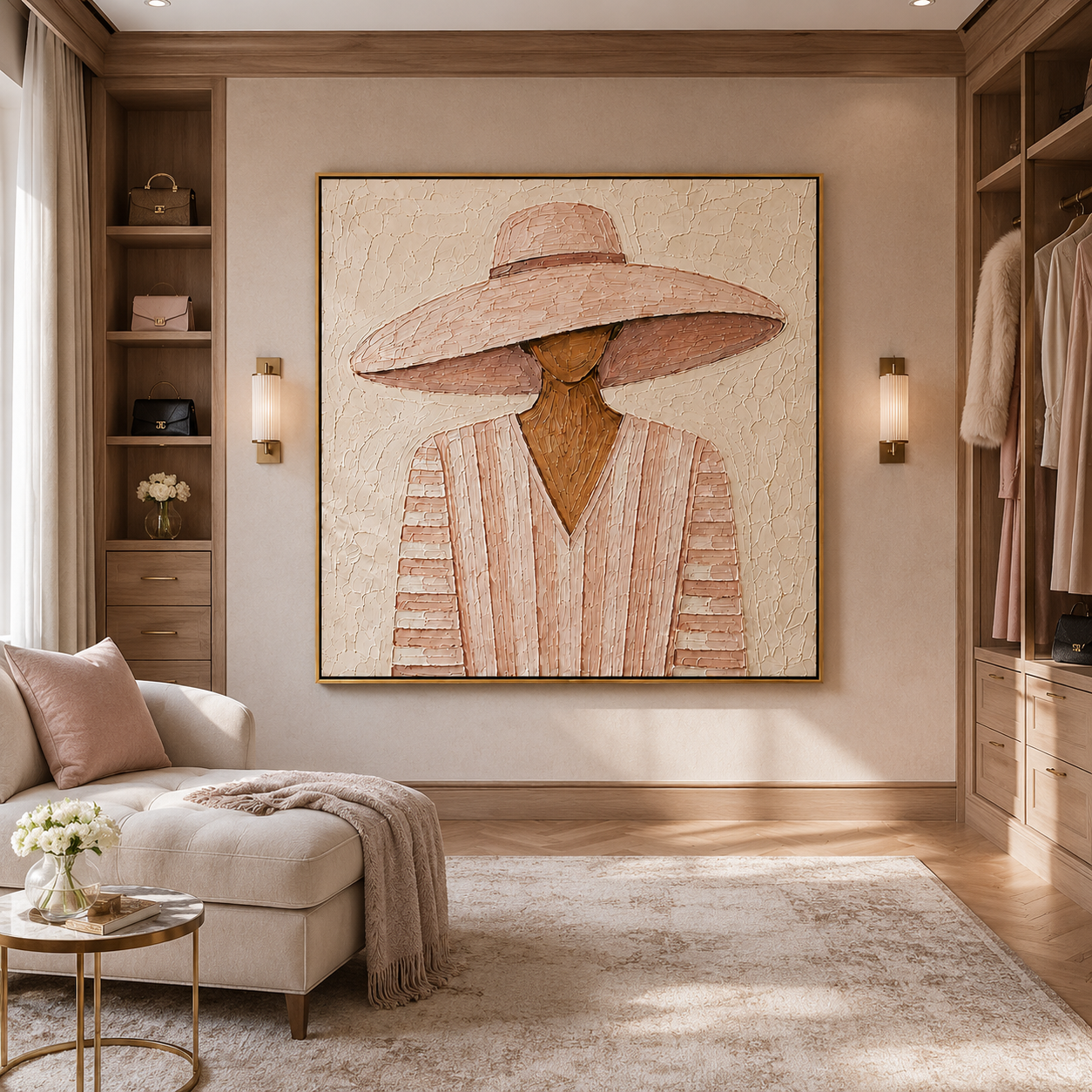 Blush Muse-Woman Portrait Textured Painting
