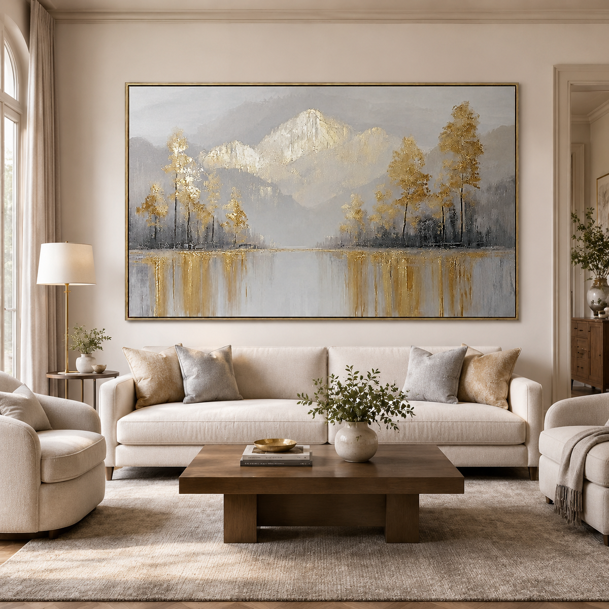 Gilded Peaks-Gold Mountain Lake Painting