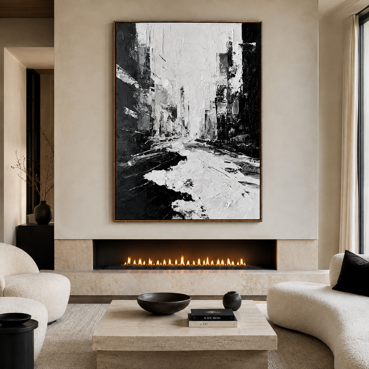 Monochrome Cityscape-Black White Abstract Painting