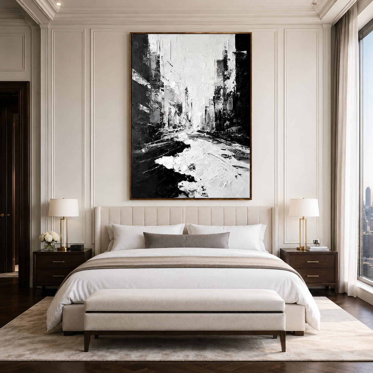 Monochrome Cityscape-Black White Abstract Painting