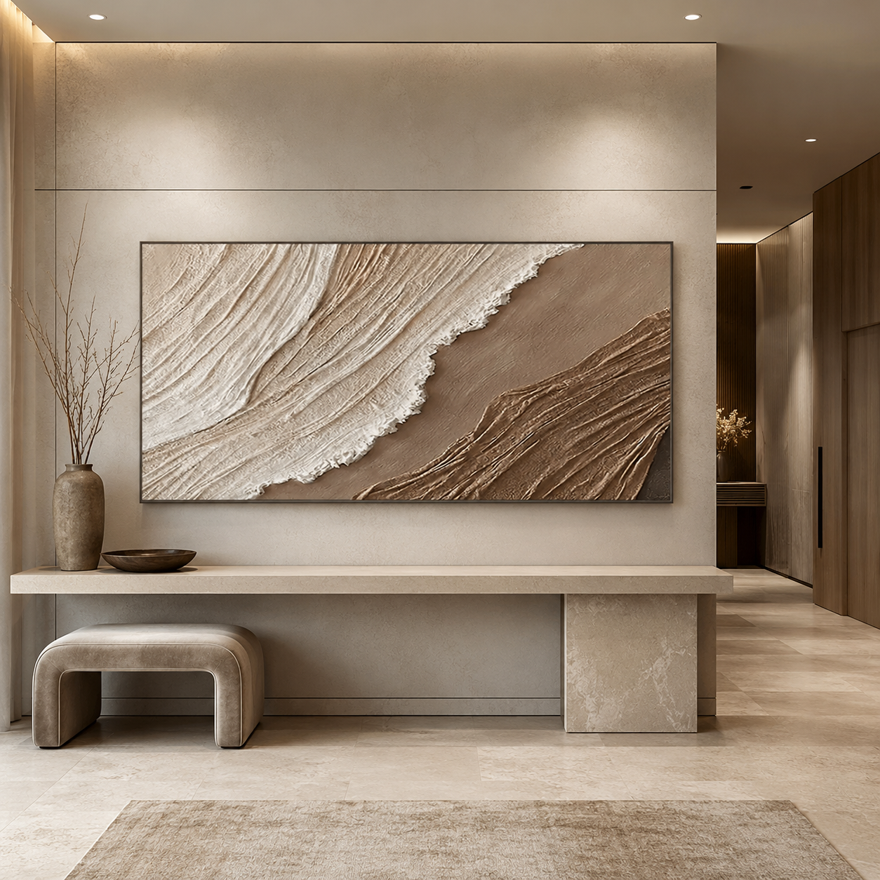 Earth Current-Ivory Taupe Textured Abstract Painting
