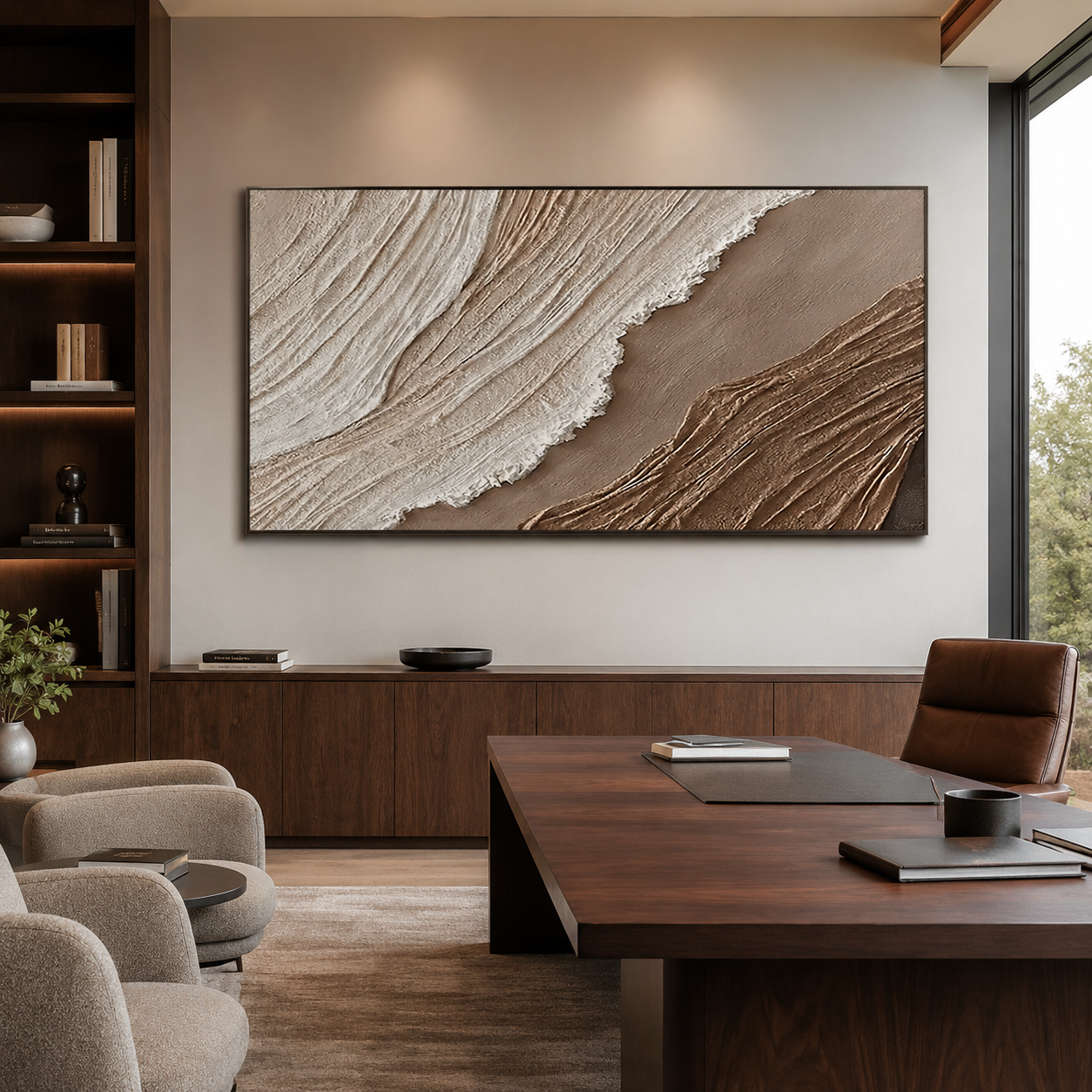 Earth Current-Ivory Taupe Textured Abstract Painting