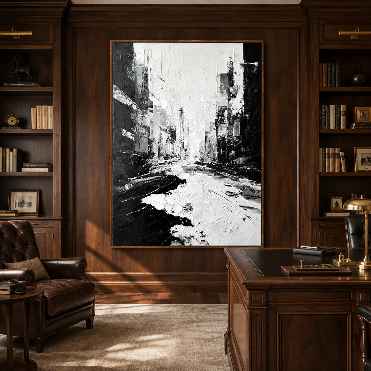 Monochrome Cityscape-Black White Abstract Painting