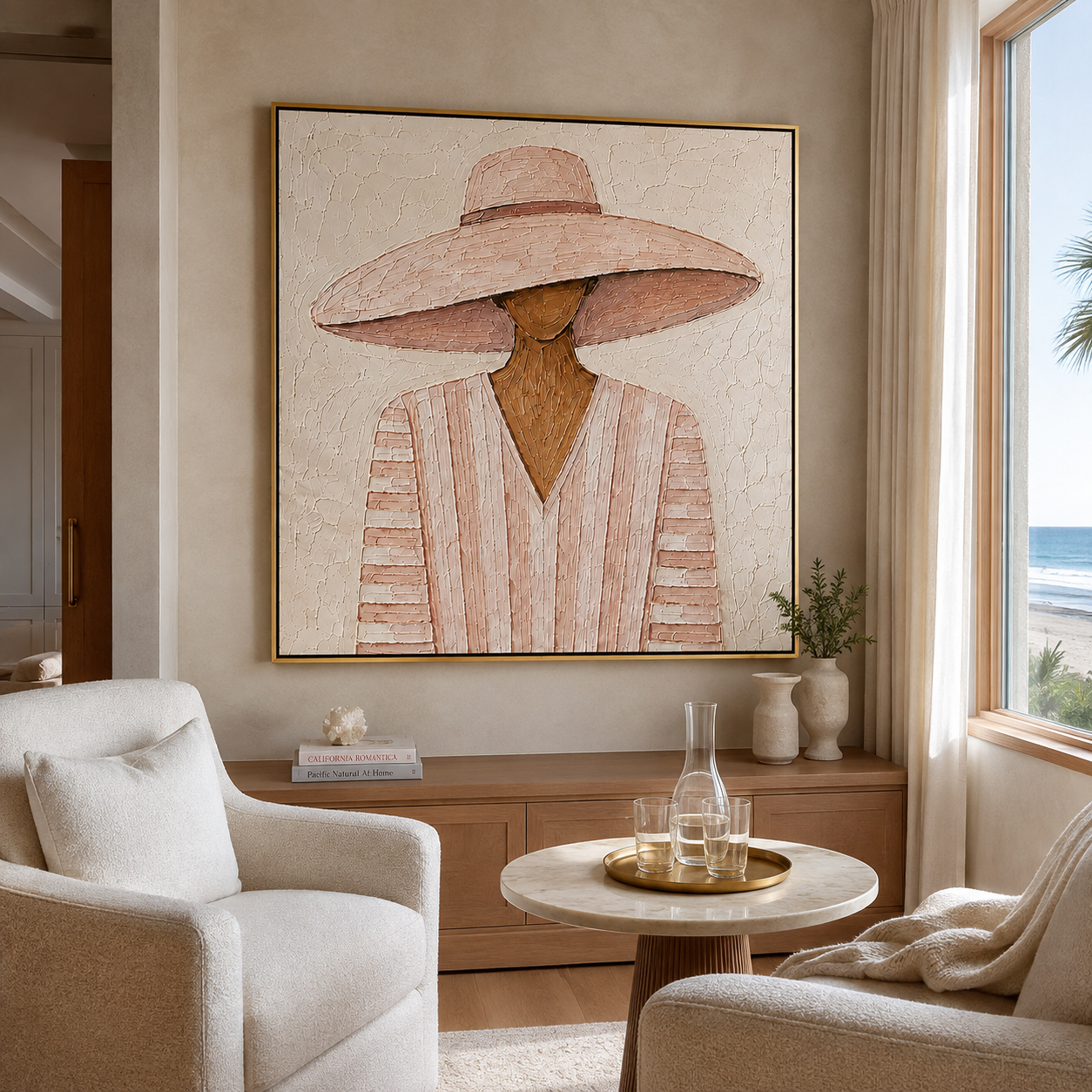 Blush Muse-Woman Portrait Textured Painting
