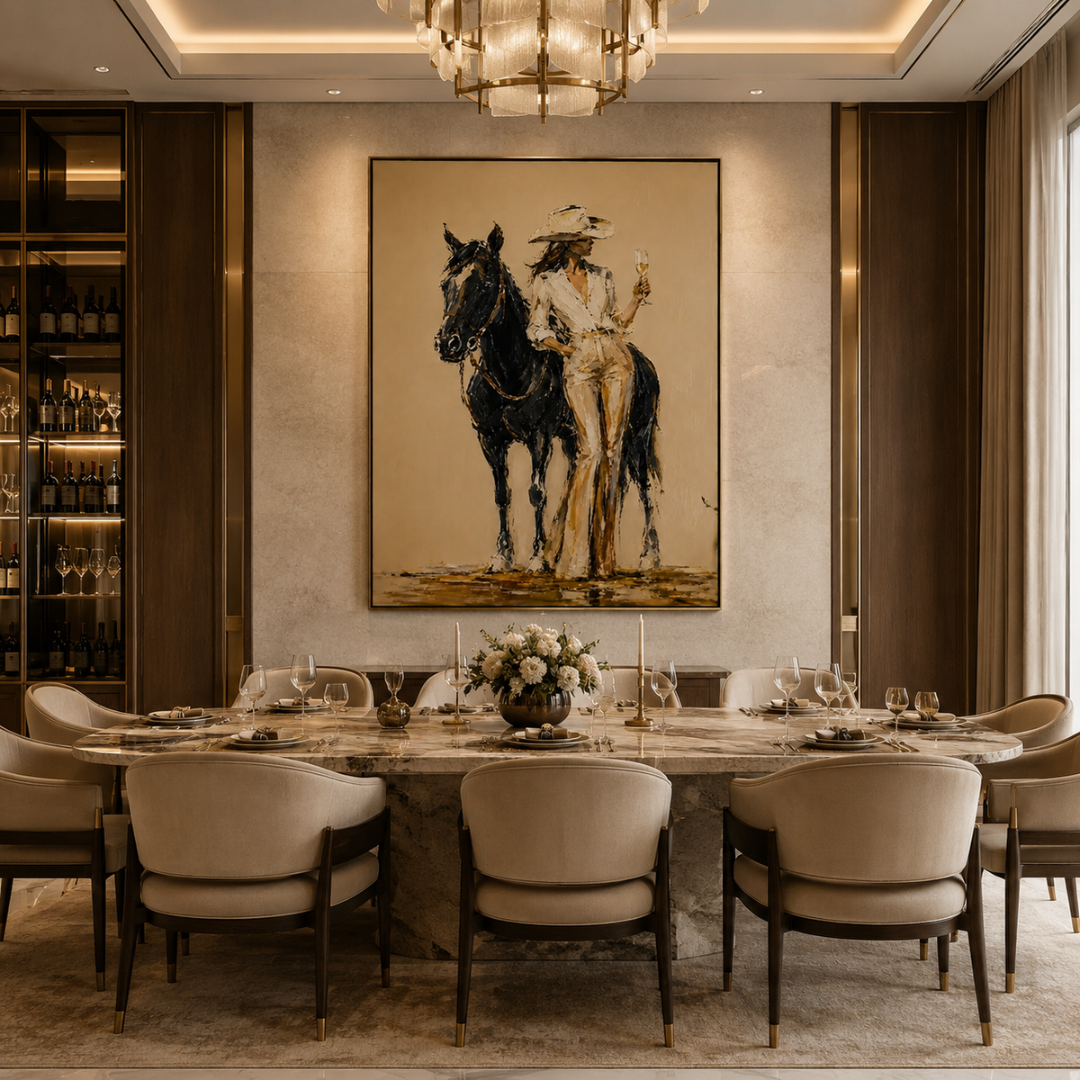 Champagne Cowgirl-Black Horse Western Painting