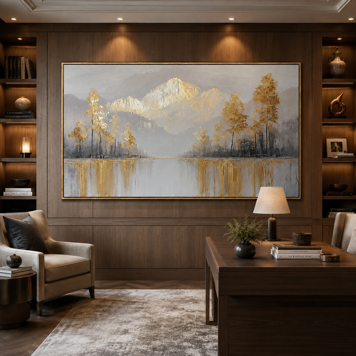 Gilded Peaks-Gold Mountain Lake Painting