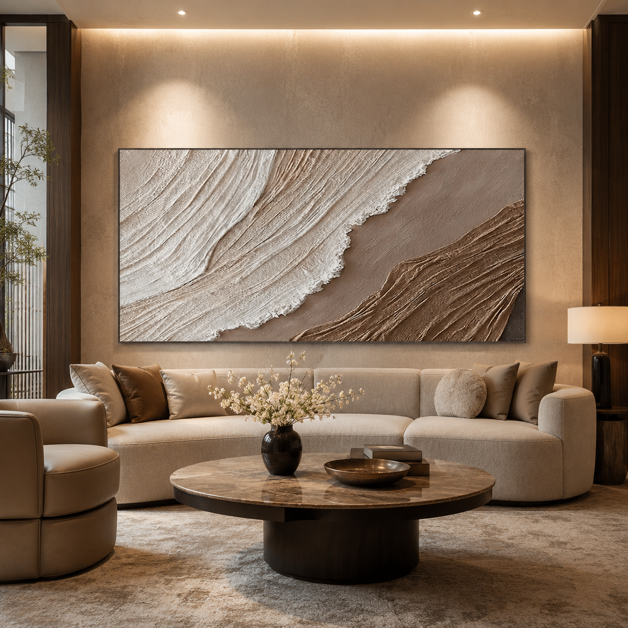 Earth Current-Ivory Taupe Textured Abstract Painting