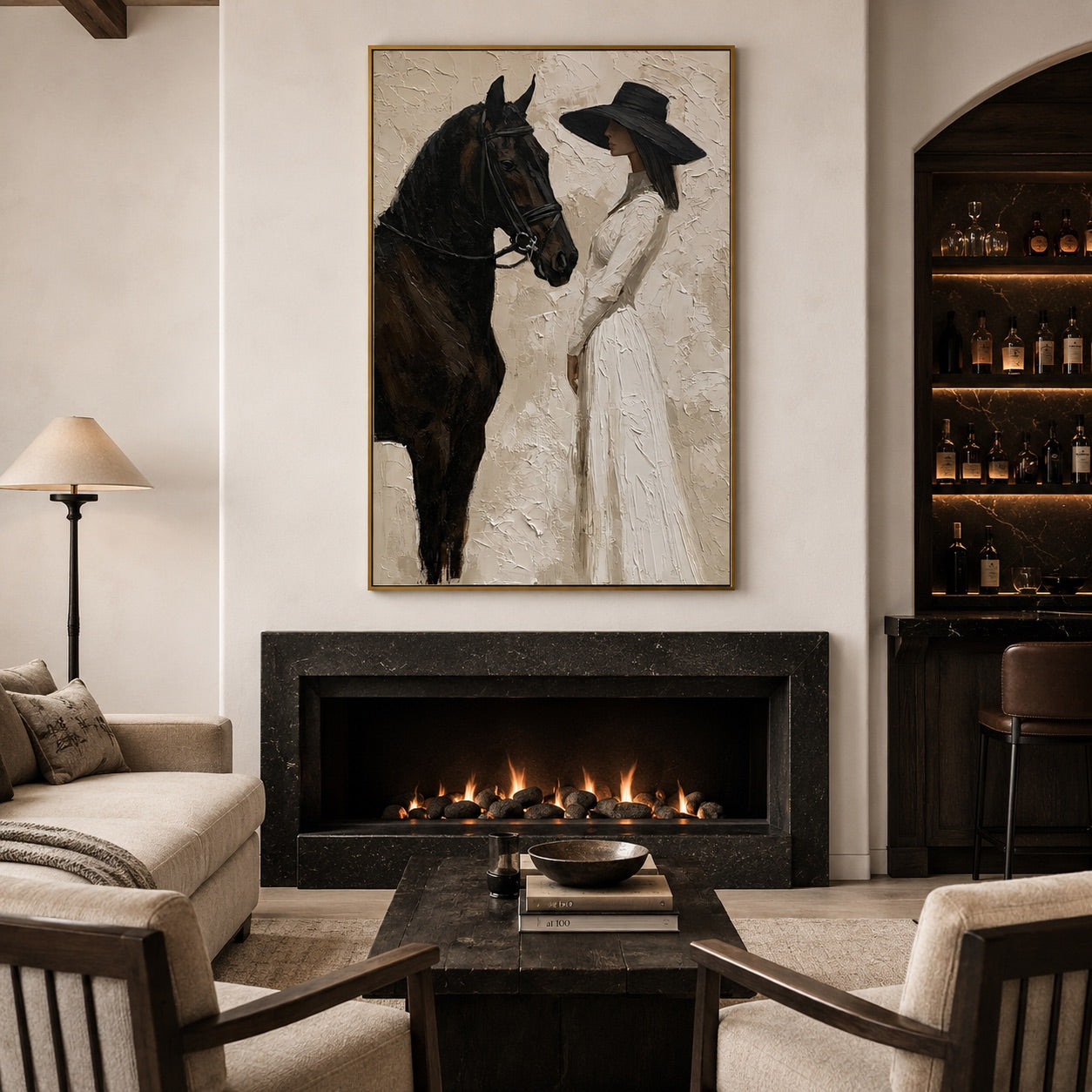 Ivory Encounter-Woman & Horse Oil Painting