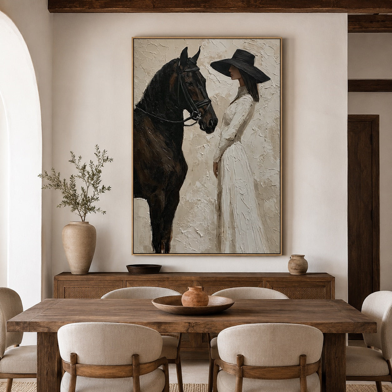 Ivory Encounter-Woman & Horse Oil Painting