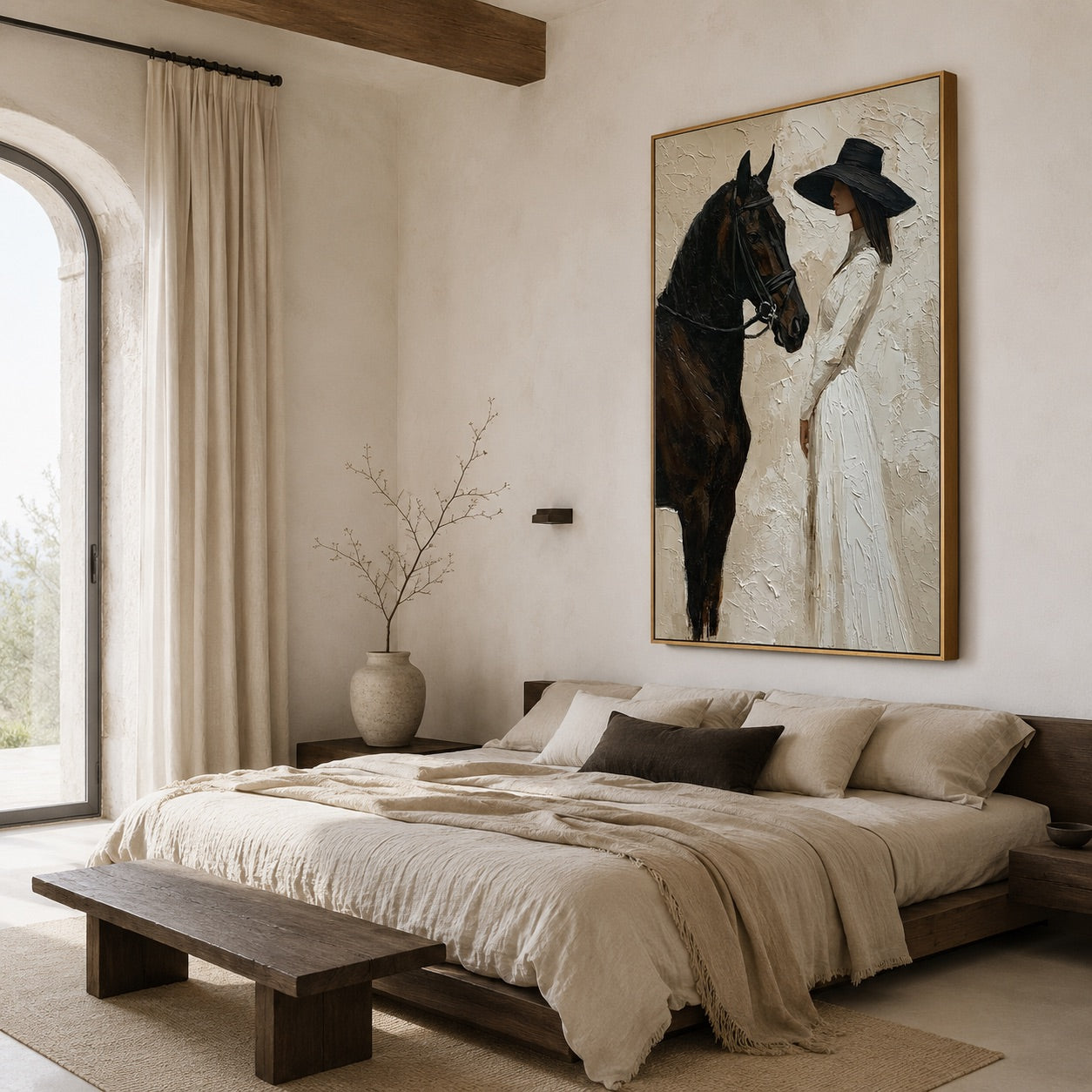 Ivory Encounter-Woman & Horse Oil Painting