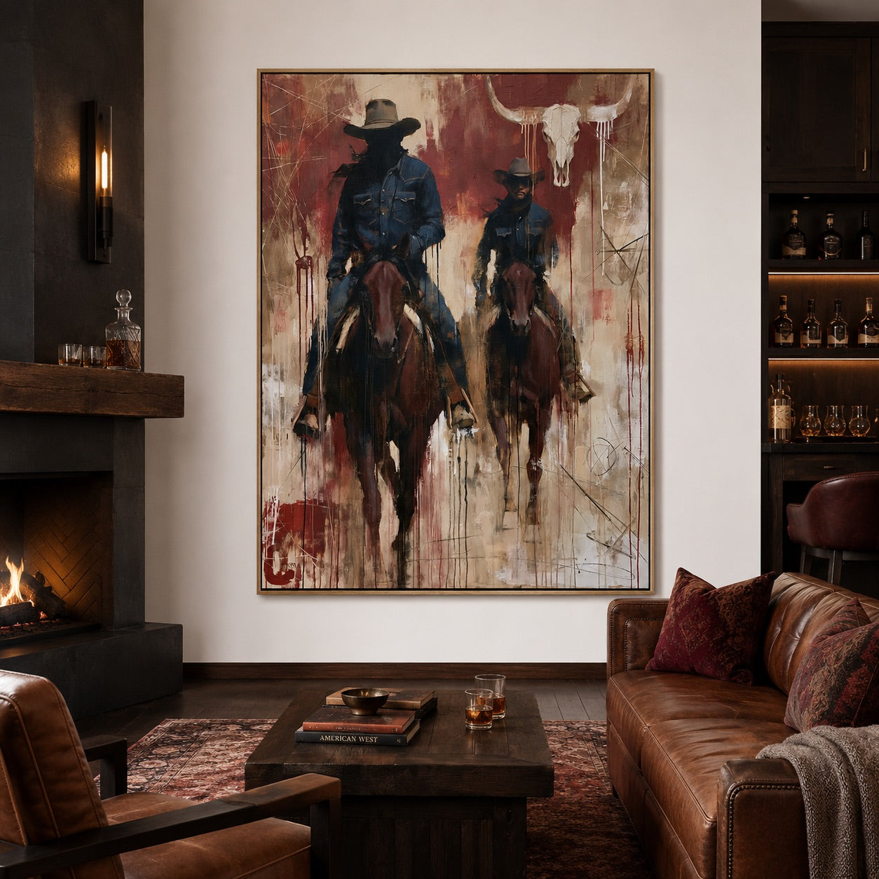 Dustbound Riders-Abstract Cowboy Horse Painting