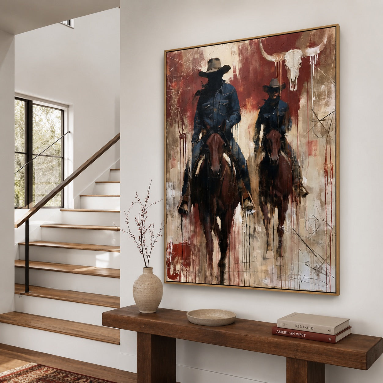 Dustbound Riders-Abstract Cowboy Horse Painting
