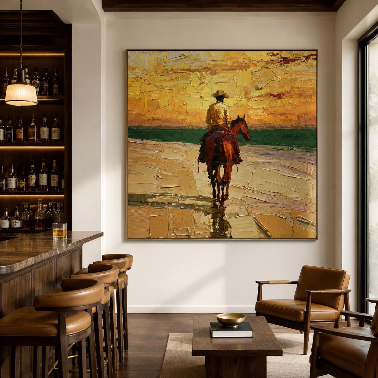 Golden Crossing-Coastal Cowboy Oil Painting