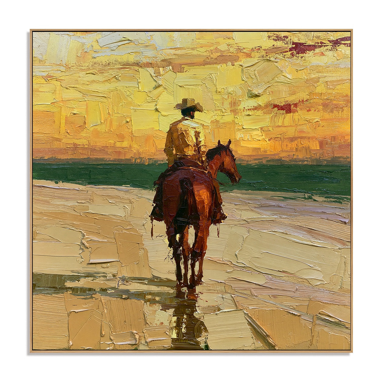 Golden Crossing-Coastal Cowboy Oil Painting