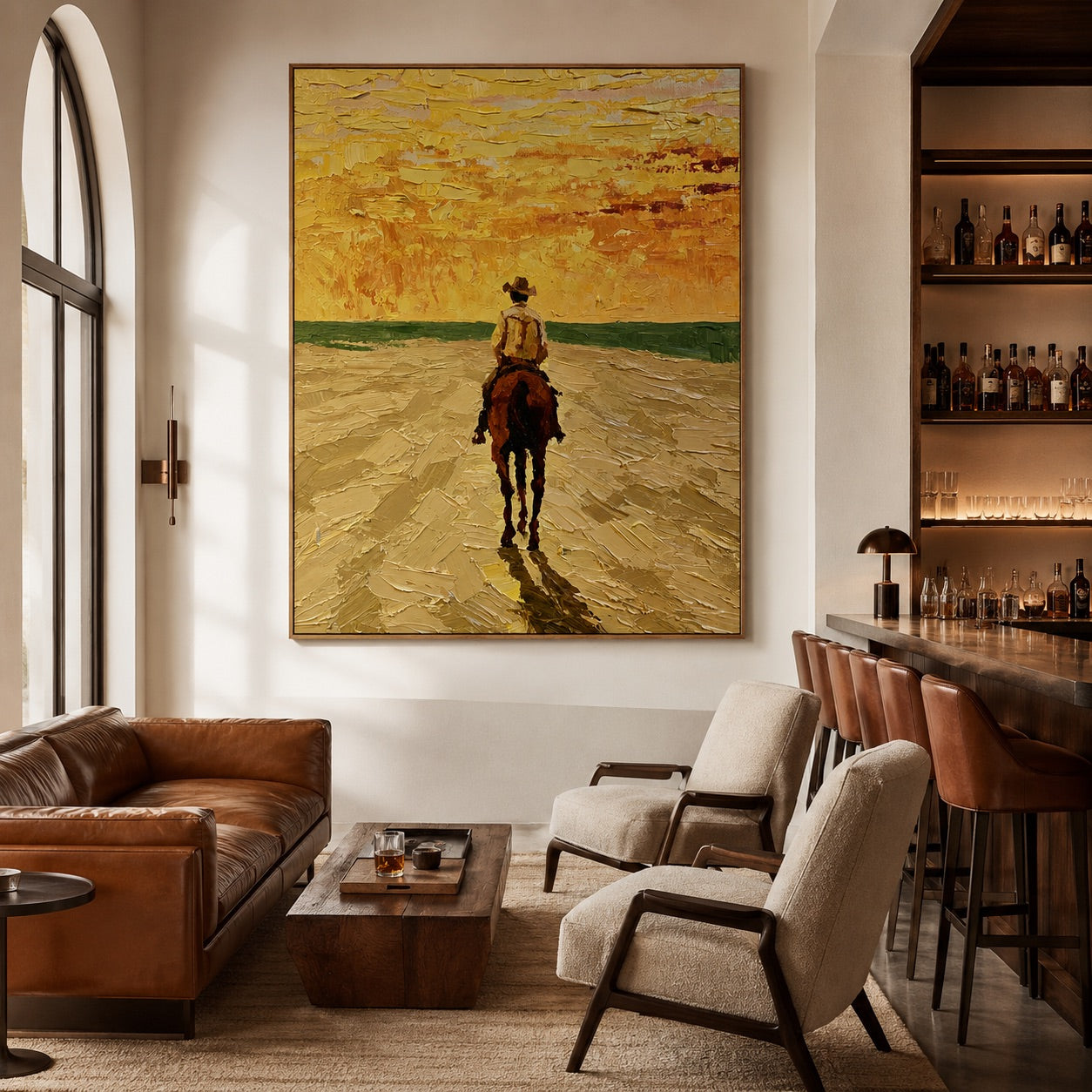 Sunlit Trail-Lone Cowboy Oil Painting