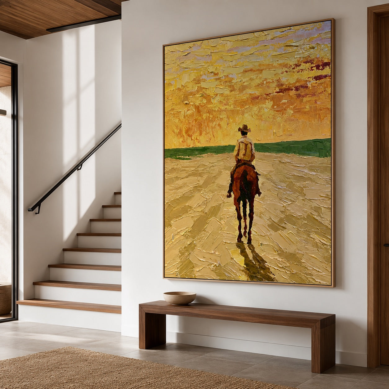 Sunlit Trail-Lone Cowboy Oil Painting