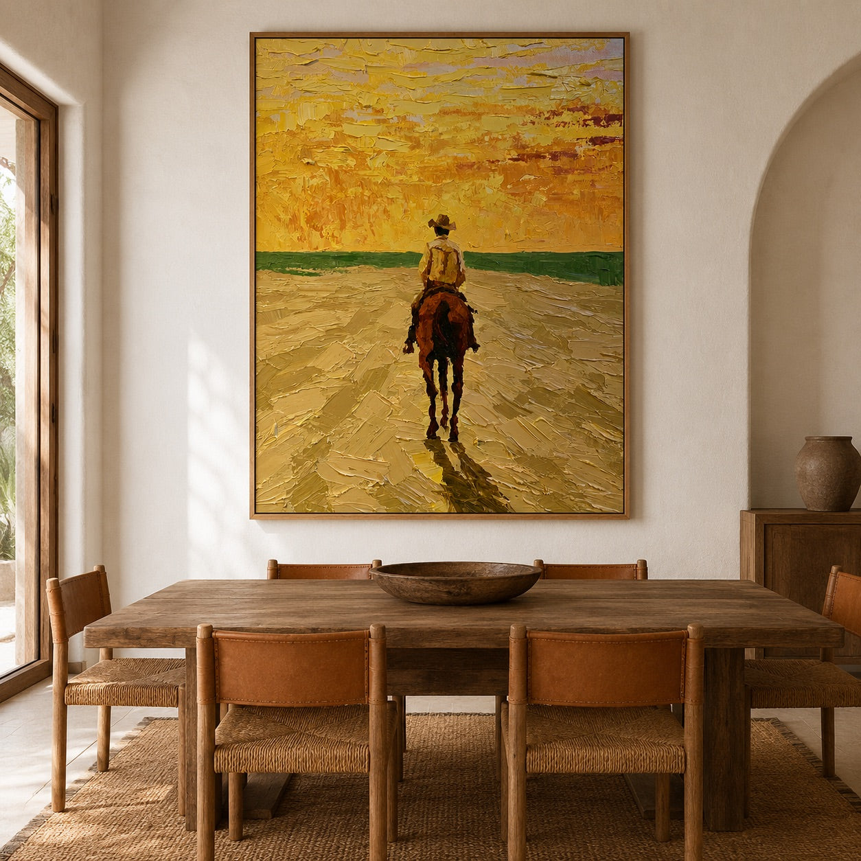 Sunlit Trail-Lone Cowboy Oil Painting