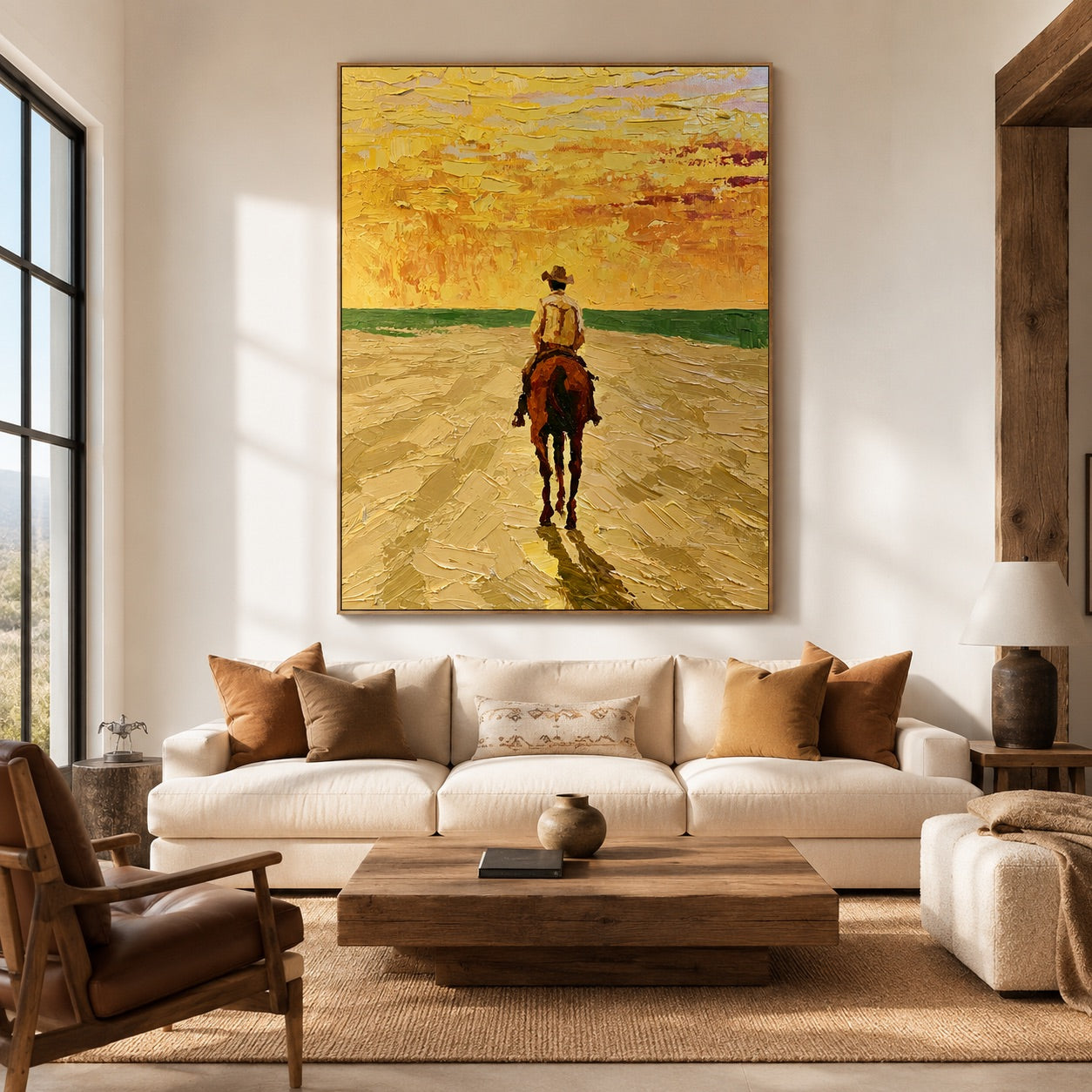 Sunlit Trail-Lone Cowboy Oil Painting