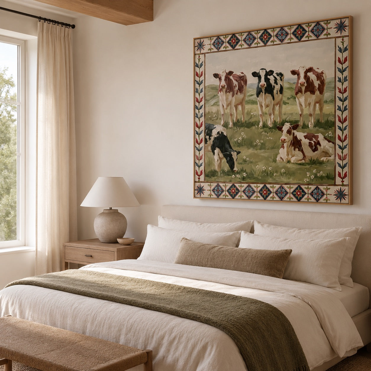 Meadow Kin-Folk Cow Oil Painting