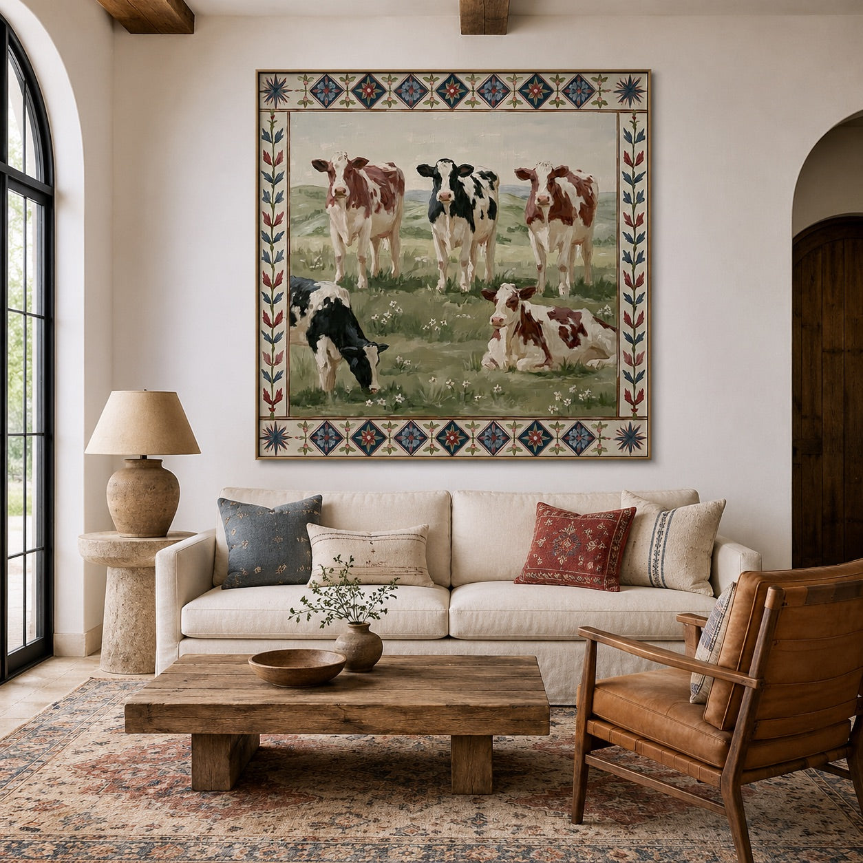 Meadow Kin-Folk Cow Oil Painting