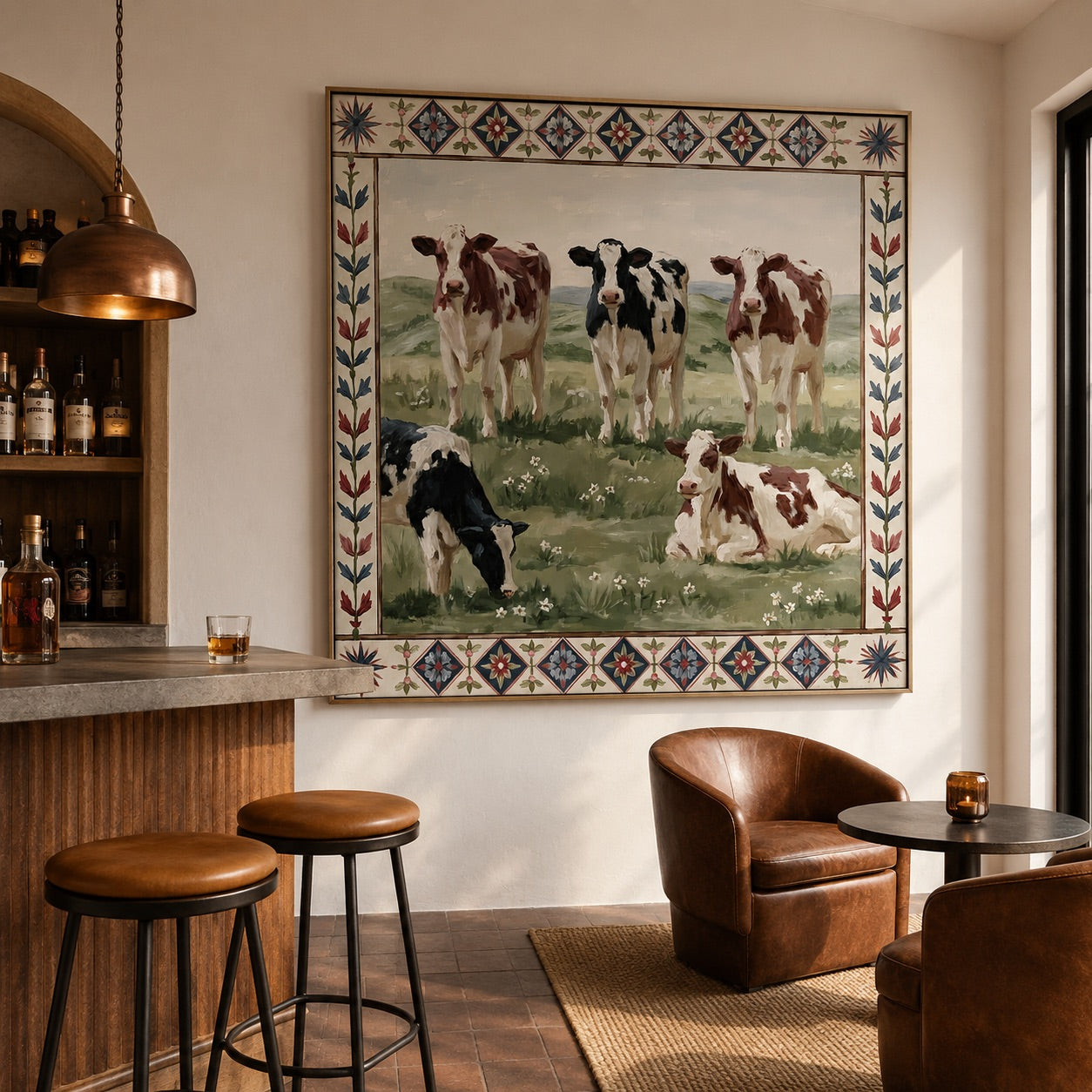 Meadow Kin-Folk Cow Oil Painting