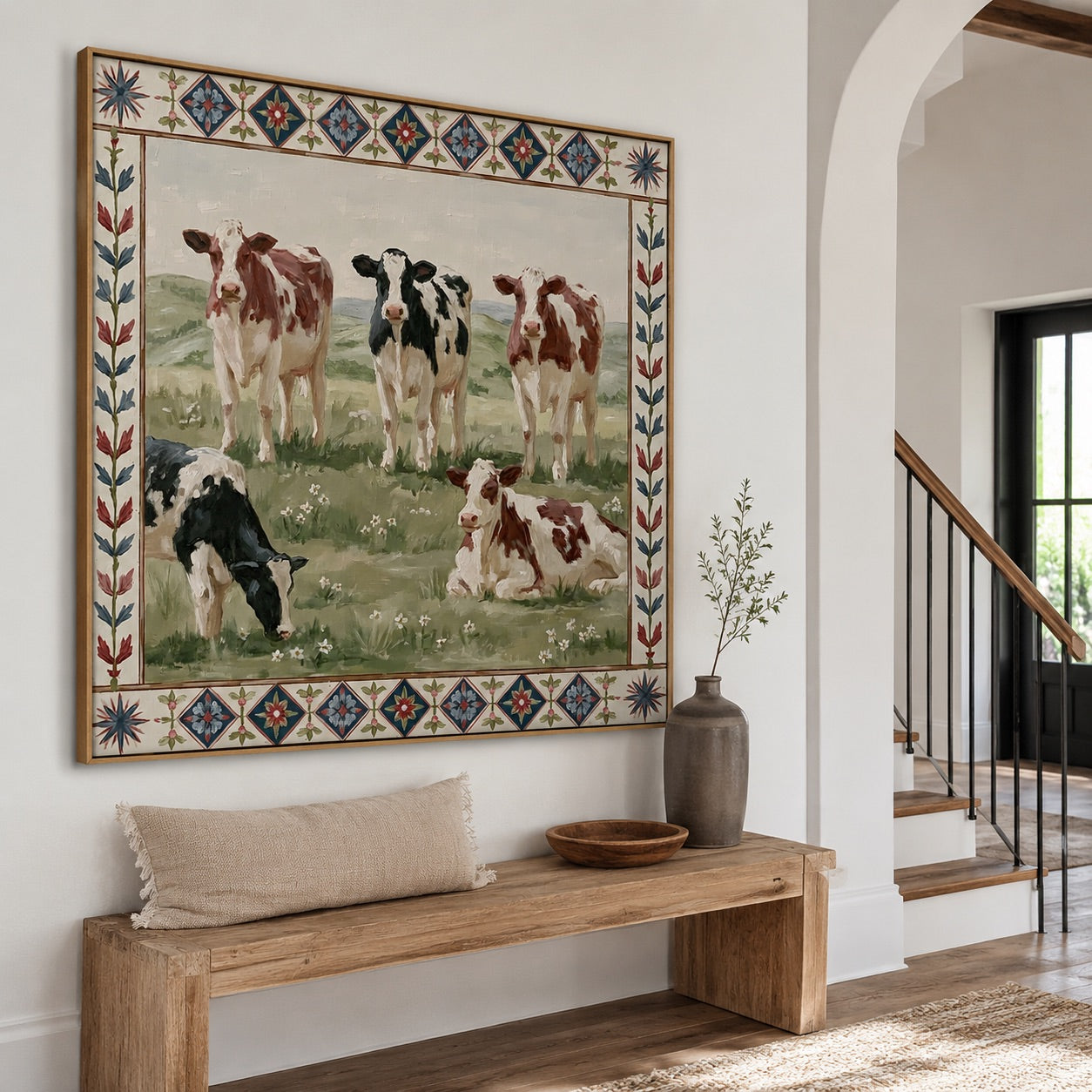 Meadow Kin-Folk Cow Oil Painting