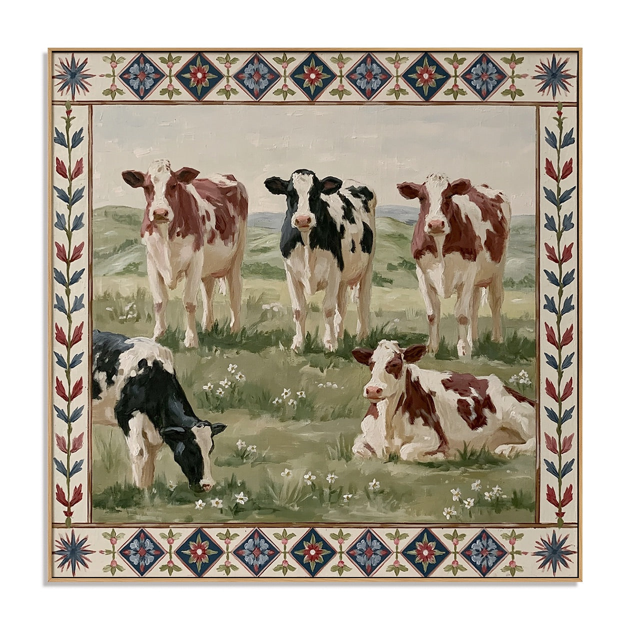 Meadow Kin-Folk Cow Oil Painting